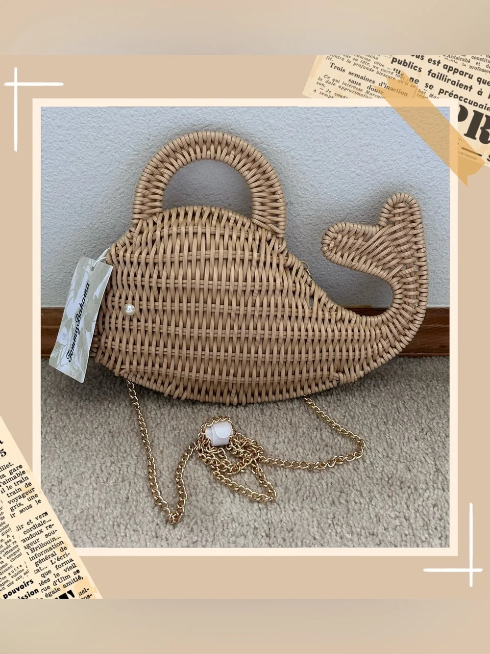 Tommy Bahama Woven Whale Chain Strap Wicker Bag OS Boho Resortcore Tropical - Picture 1 of 11